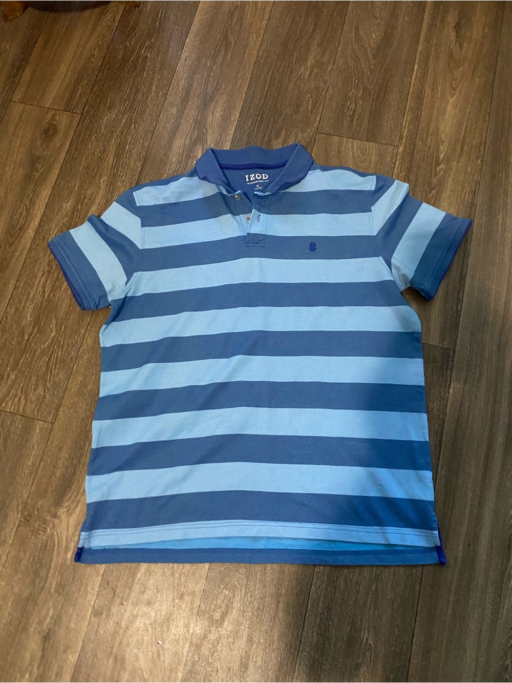 Izod Men’s Light Blue and Navy Striped Polo